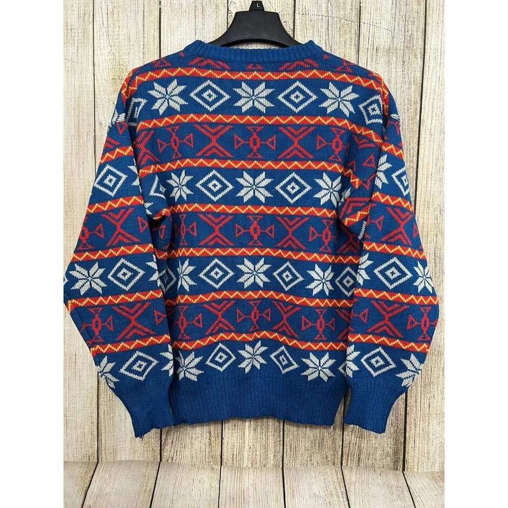 Vtg  80s Van Cort Sweater Men Unisex Small Multicolor Fair Isle Ski Aztec Tribal